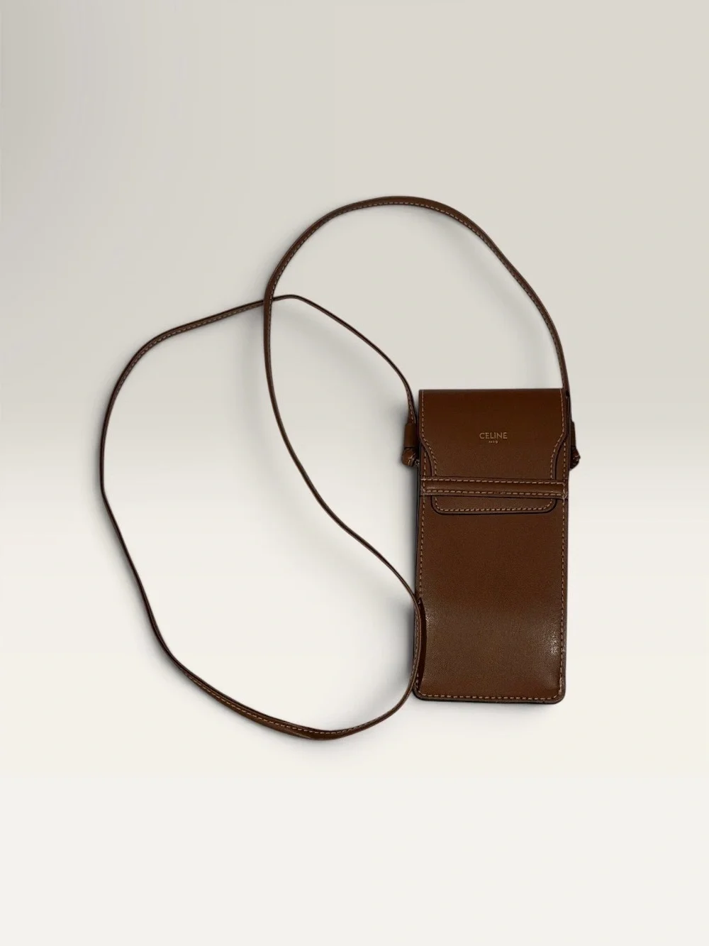 Celine Brown Leather Phone Crossbody Pouch